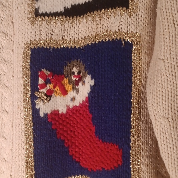 Casual Corner Limited Edition Cream and Red Crew Neck Sweater Hand Knitted Small - Picture 5 of 11